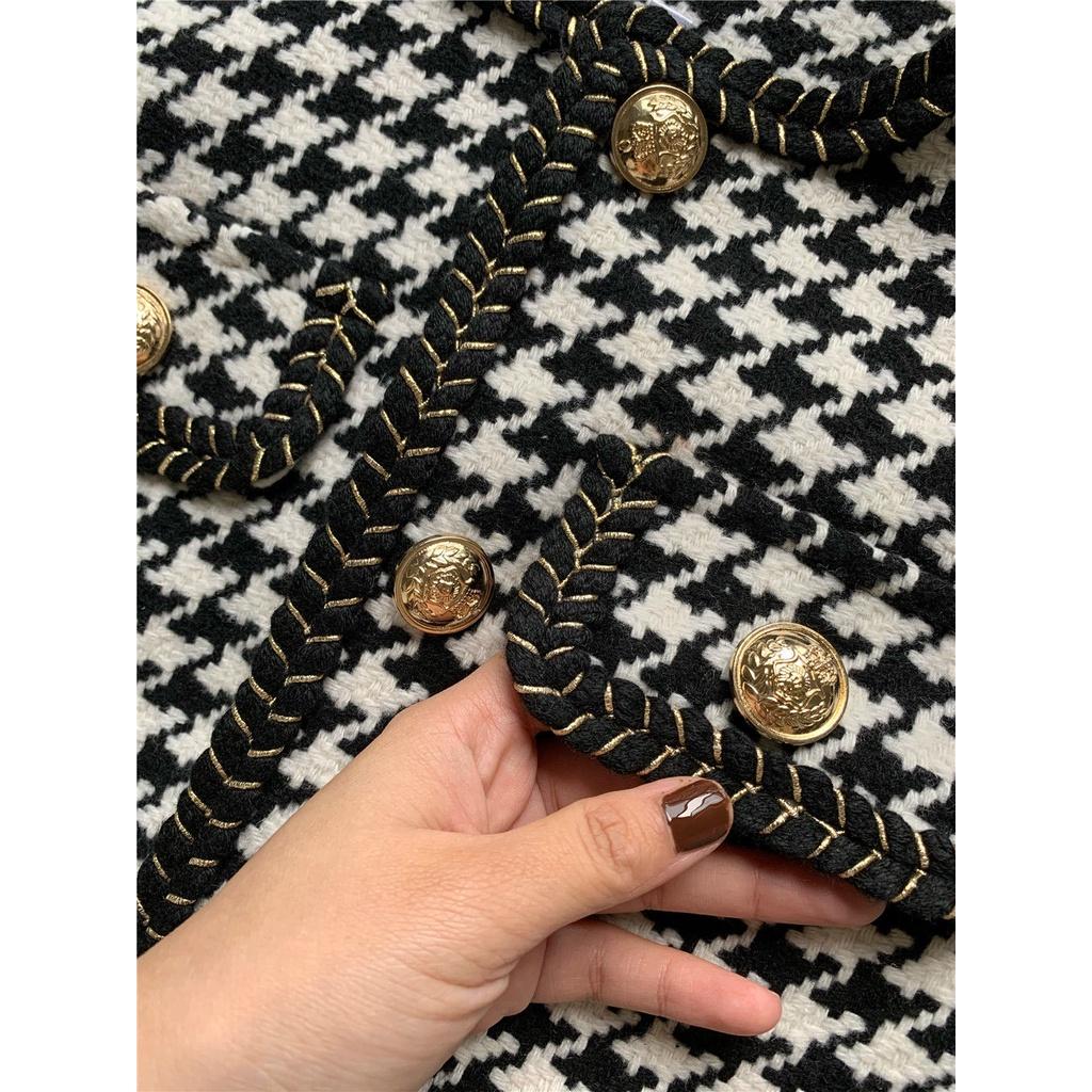 LEN DẠ TWEED | Set Len Giả Dạ Tweed Nữ Tiểu Thư Họa Tiết Trám Ô Dày Dặn Gồm Áo Khoác Và Chân Váy Ulzzang