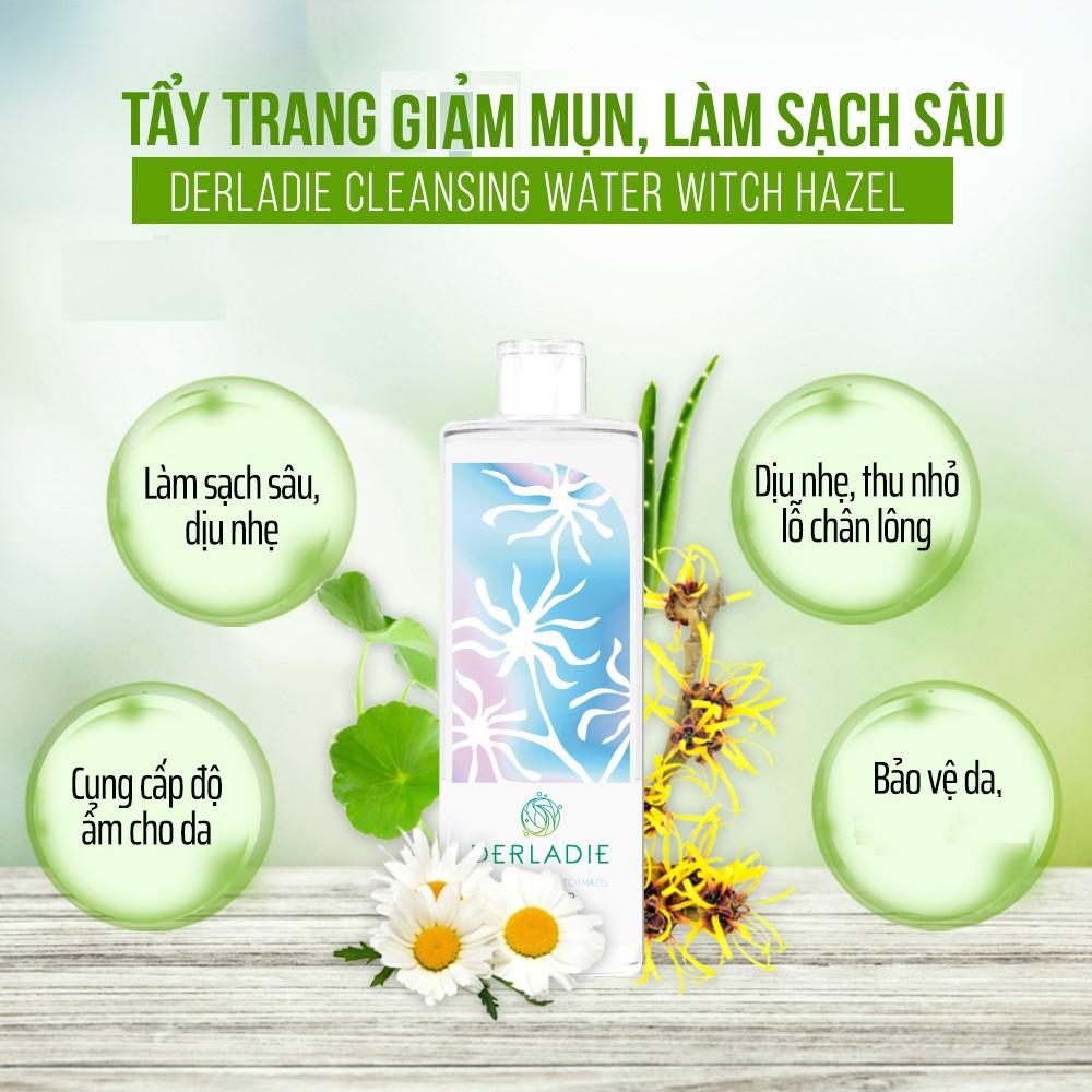 Combo Nước Tẩy Trang + Nước Hoa Hồng Dưỡng Ẩm Chiết Xuất Cây Phỉ Derladie Natural Witch Hazel Toner