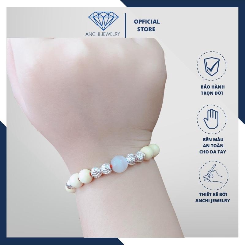 Vòng dâu tằm bi bạc đá phong thủy cho bé, người lớn đều đeo được, trang sức Anchi jewelry