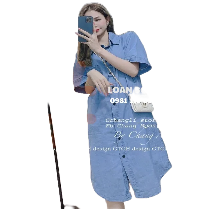 VÁY JEAN SUÔNG VẠT BẦU-Đầm somi jean phom suông rộng
