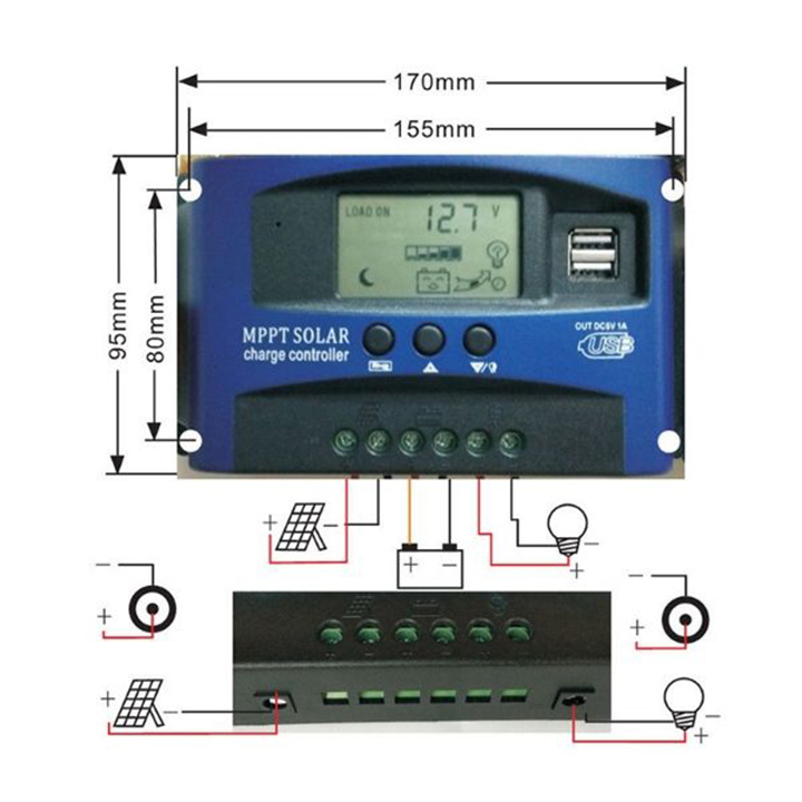 Bộ điều khiển sạc pin năng lượng mặt trời công nghệ MPPT hiệu suất sạc cao 12V/24V công suất 30A