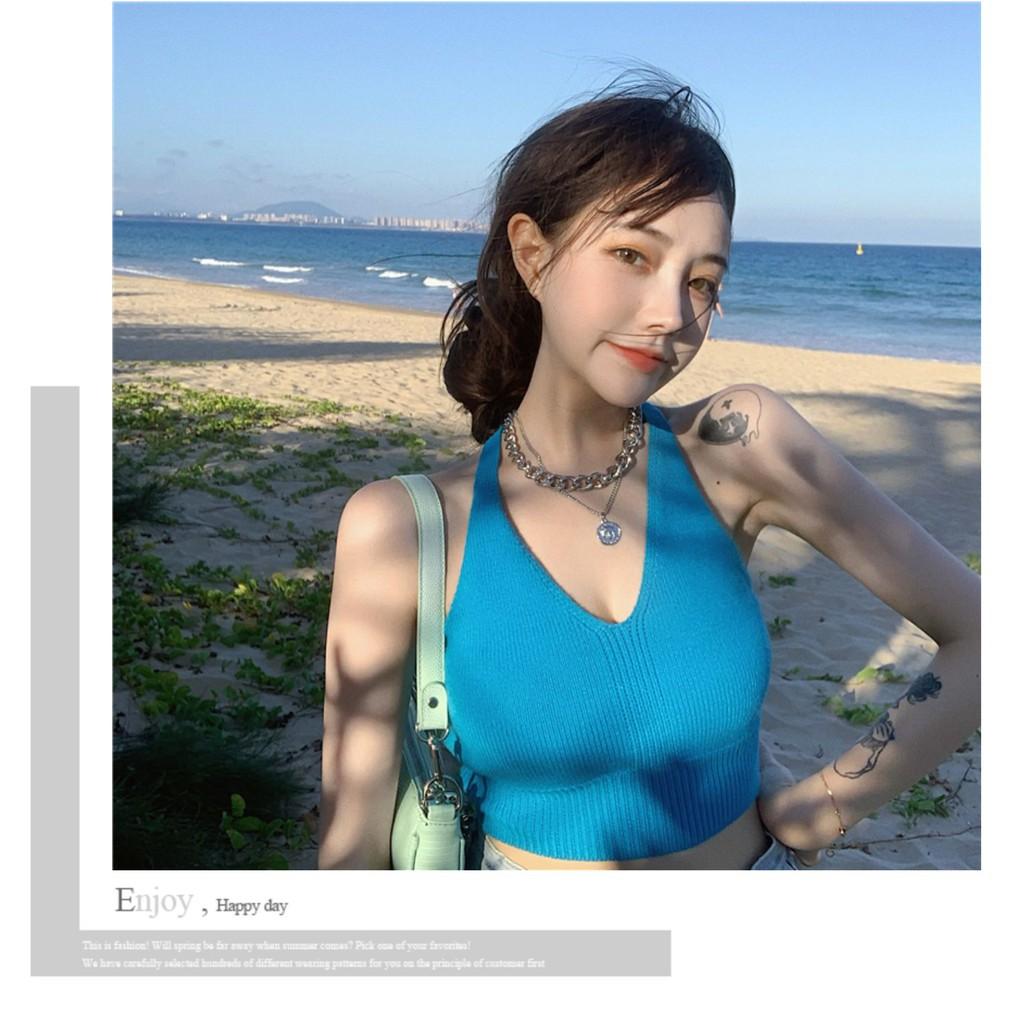 Áo croptop nữ kiểu 2 dây HACHIKI ôm body sang trọng chất len đẹp thời trang cao cấp mã AK09 - Đen