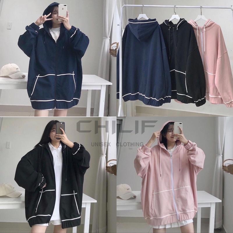 Áo Khoác dây kéo viền trắng/ Hoodie Zip WEST {màu Đen/ Xanh/ Hồng} Form rộng Unisex Nam/Nữ cực đẹp chất xịn