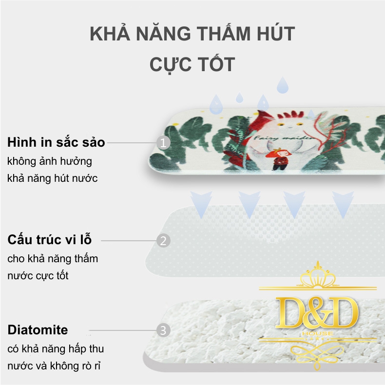 Lót ly, cốc Diatomite chữ nhật siêu hút nước họa tiết, thông điệp dễ thương