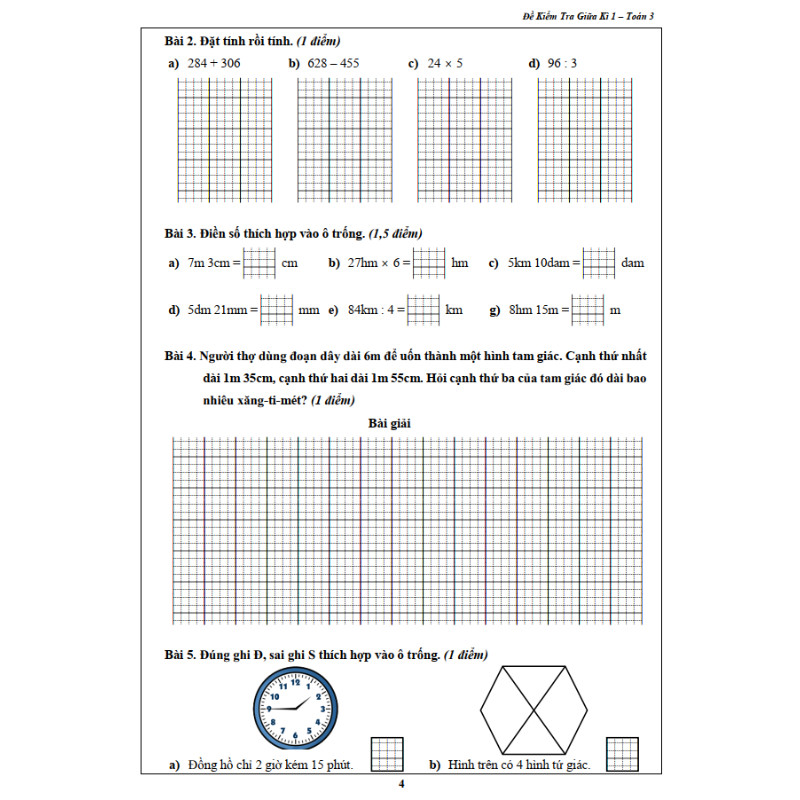 Đề Kiểm Tra Toán 3 - Tập 1