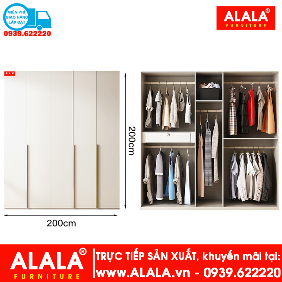 Tủ quần áo ALALA274 gỗ HMR chống nước - www.ALALA.vn - 0939.622220