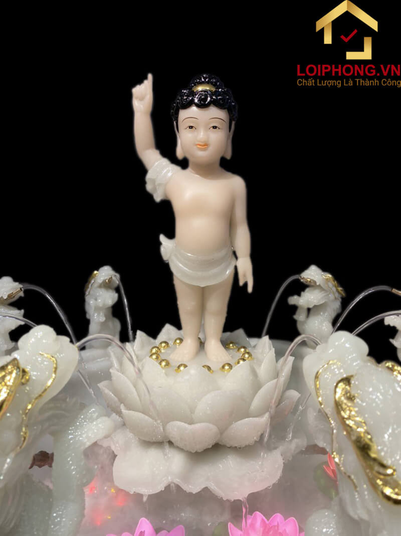 Chậu tắm Phật Đản Sanh màu trắng - đường kính 48 cm x tổng chiều cao cả Phật 50 cm