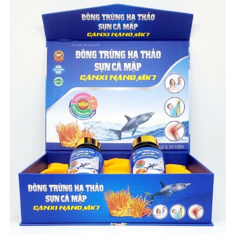 Viên uống Đông trùng hạ thảo Sụn cá mập Canxi nano MK7 - Hộp 2lọ x 30 viên, Vinaphar