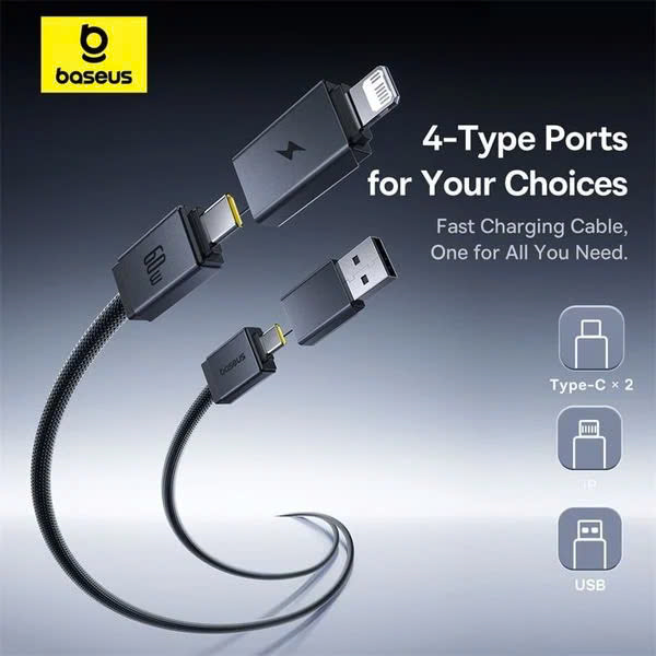 Cáp Sạc Nhanh 4-in-1 Baseus Versatile Two-for-Two U+C to C+L 60W (480Mbps) hàng chính hãng