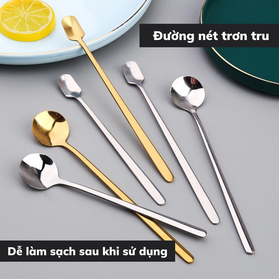 Thìa inox pha tra dụng cụ pha chế cà phê mạ vàng muỗng cafe thiết kế sang trọng cán dài 13 - 15 - 17cm