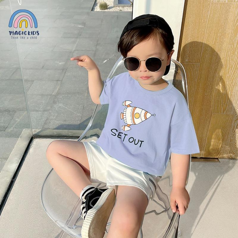 Áo thun cộc tay cho bé 2 3 4 5 6 7 tuổi cotton in hình xe co giãn thoáng mát