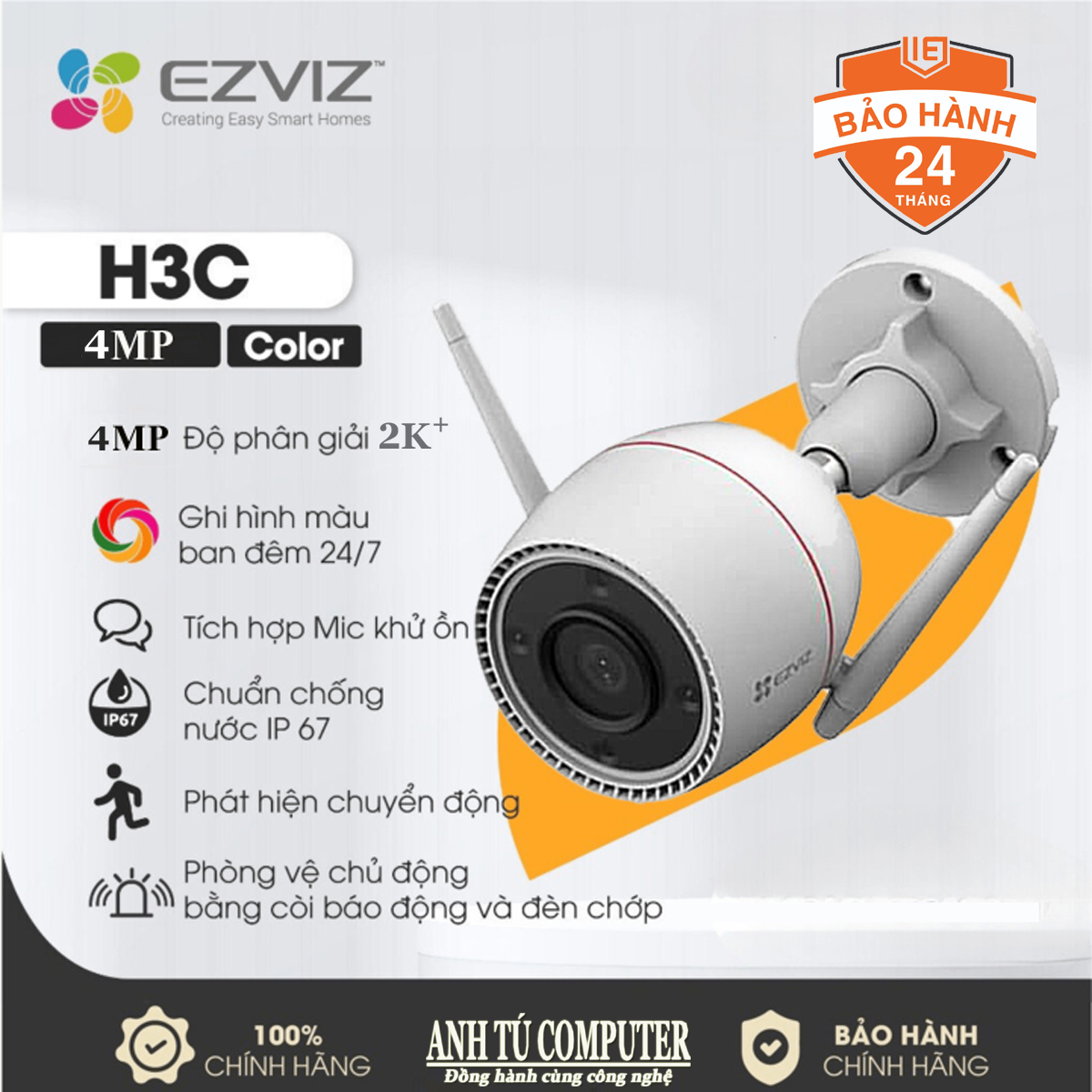 Camera WiFi Colorvu 4mp EZVIZ H3c 2K+ hàng chính hãng