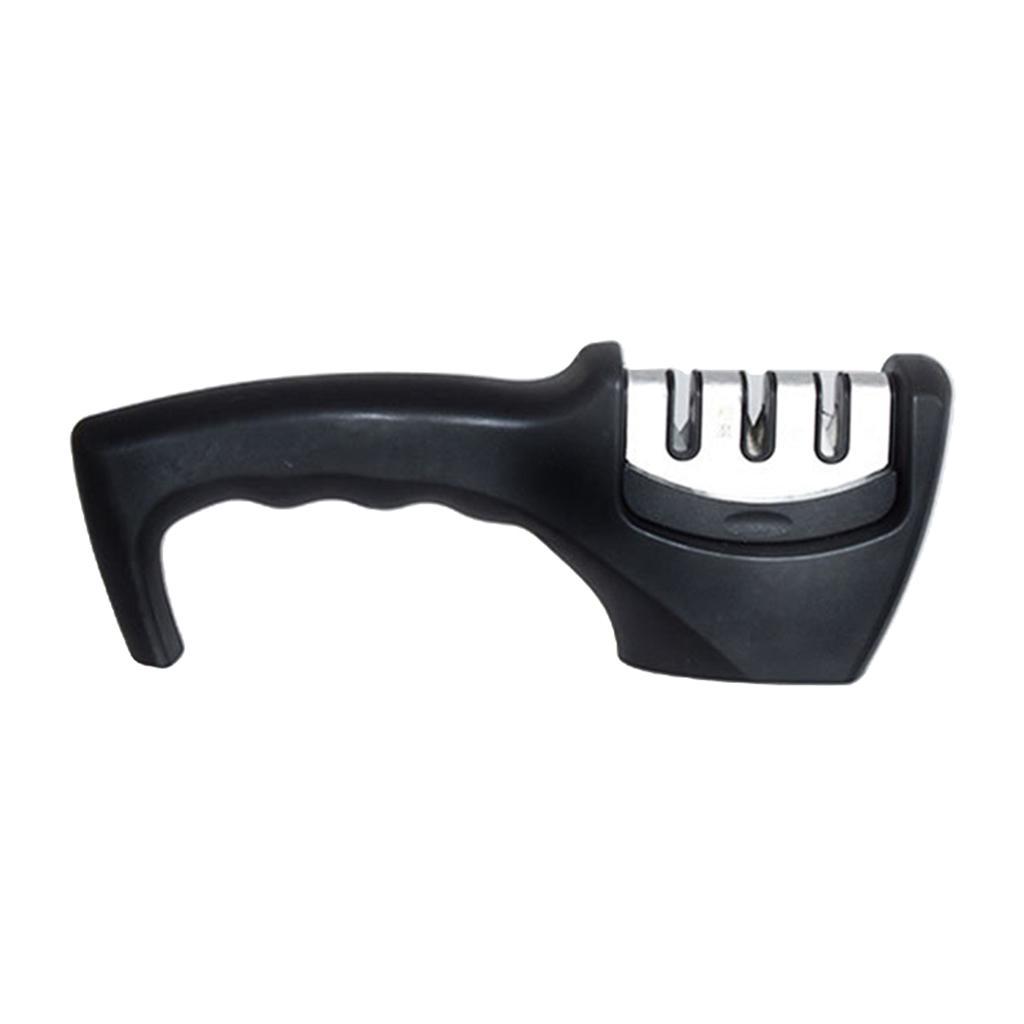 Handheld 3-Stage Kitchen Knife Sharpener Knives Coarse Fine Sharpening Black