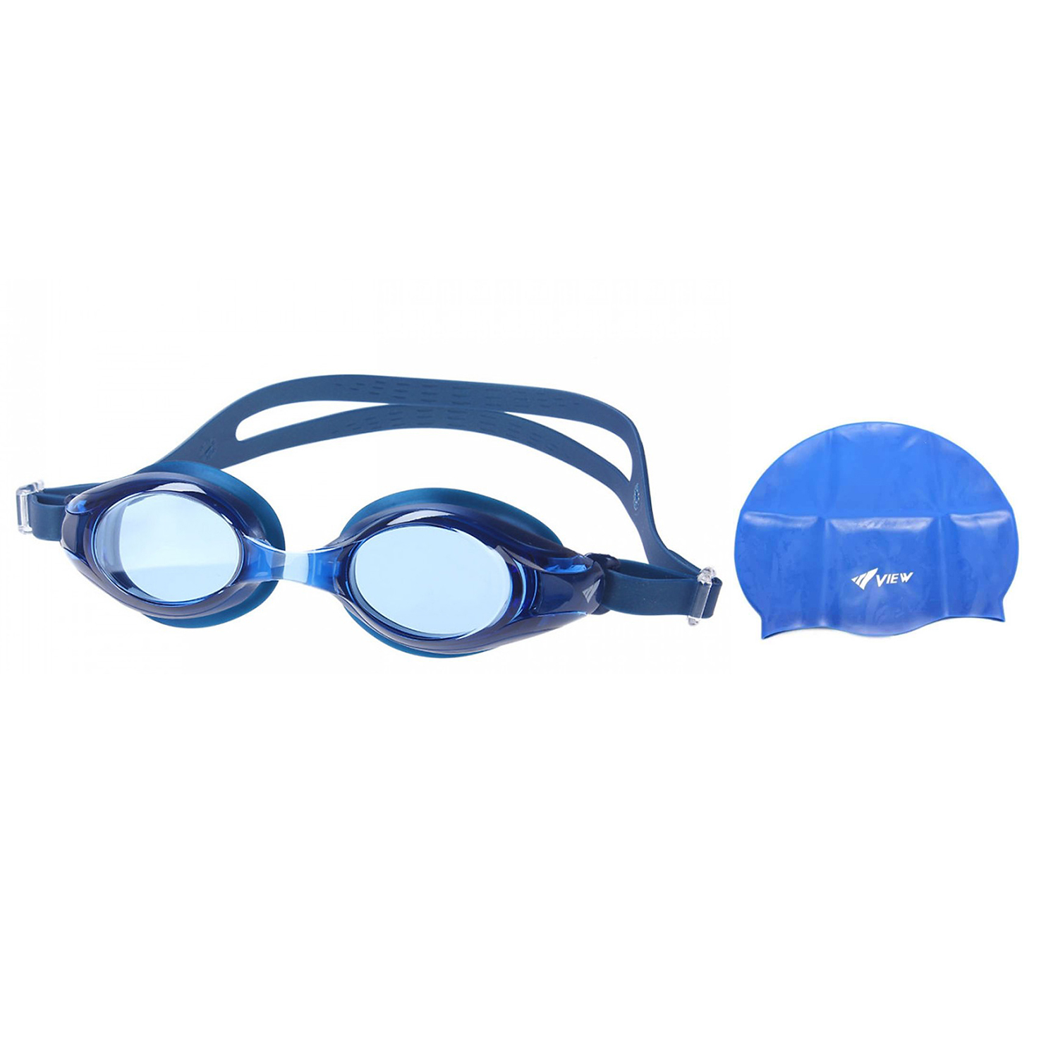 Bộ Kính Bơi Nhật Bản VIEW V500S BL (Xanh dương đậm) Chống Sương Mù Chống Tia UV Và Nón Bơi View V31 Xanh Dương) - Hàng chính hãng