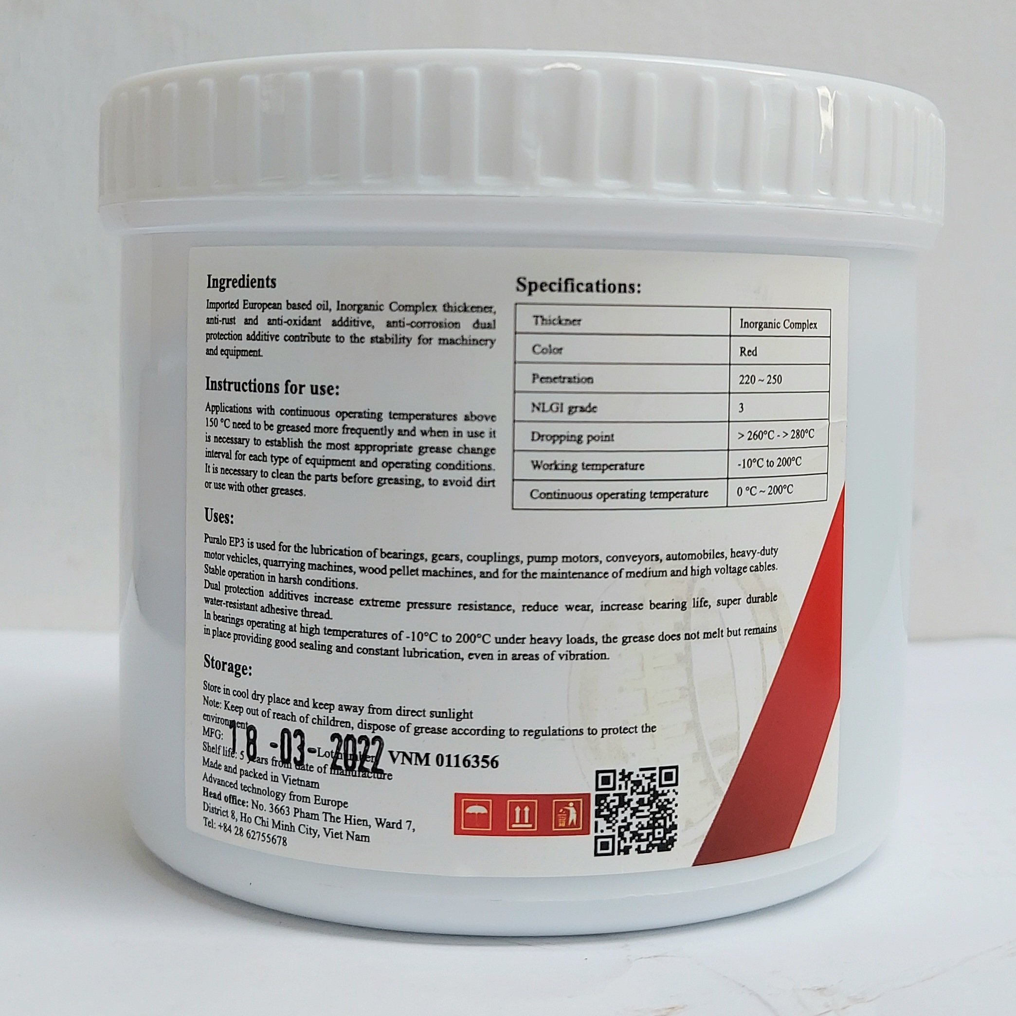 PURALO EP3 HEAVY DUTY – HI-TEMP - WATER RESISTANT 450GR