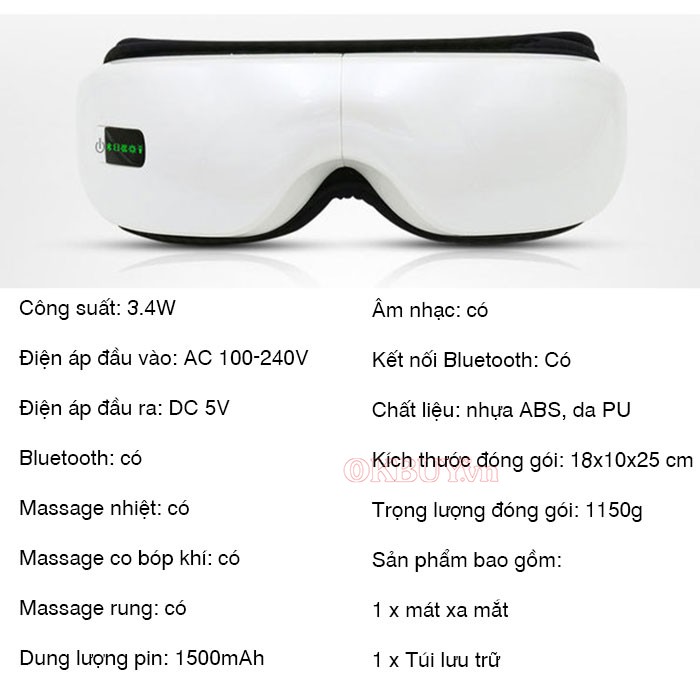 Máy Massage Mắt Thông Minh Eyes Care - Massage Mắt Công Nghê Cao Bằng Túi Khí Đôi, Massage Rung Tần Số - Máy Massage Mắt Tích Hợp Bluetooth Nghe Nhạc - Giảm Mỏi, Khô Mắt, Quầng Thâm