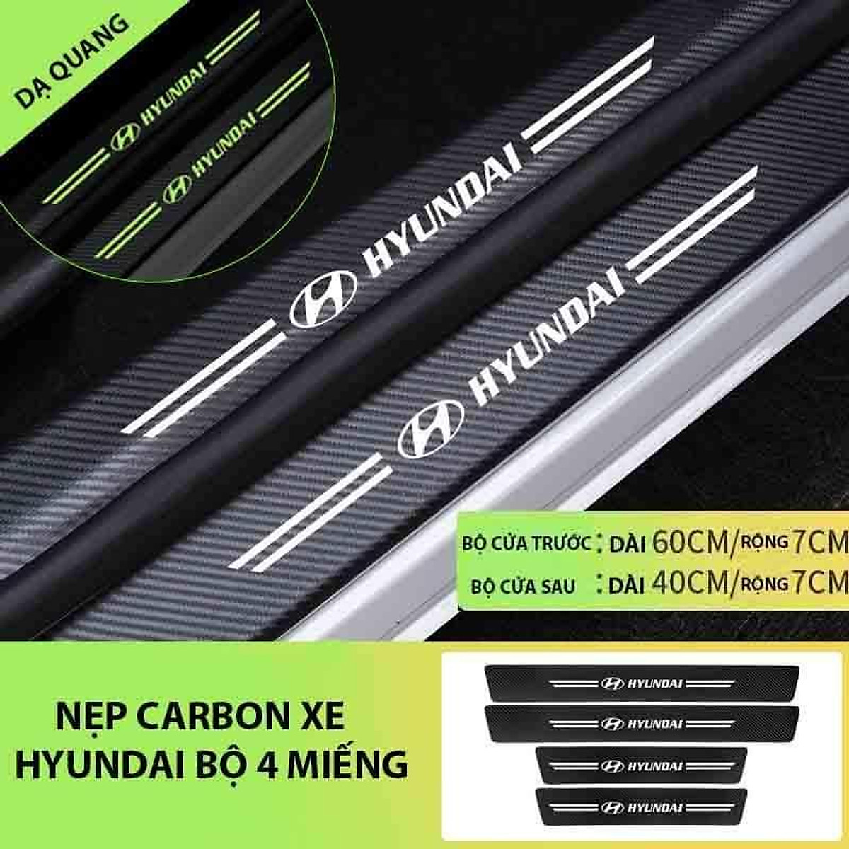 Bộ 9 miếng dán bậc cửa trong ngoài và Cốp Sau Ô tô Chống trầy bằng Sợi Carbon