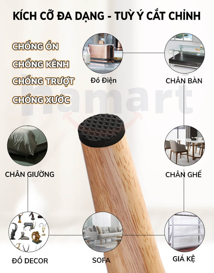 Miếng Dán Chân Bàn Ghế Chống Trượt Bọc Lót Chân Bàn Ghế Vuông Tròn Chống Ồn Chống Xước Nền Nhà