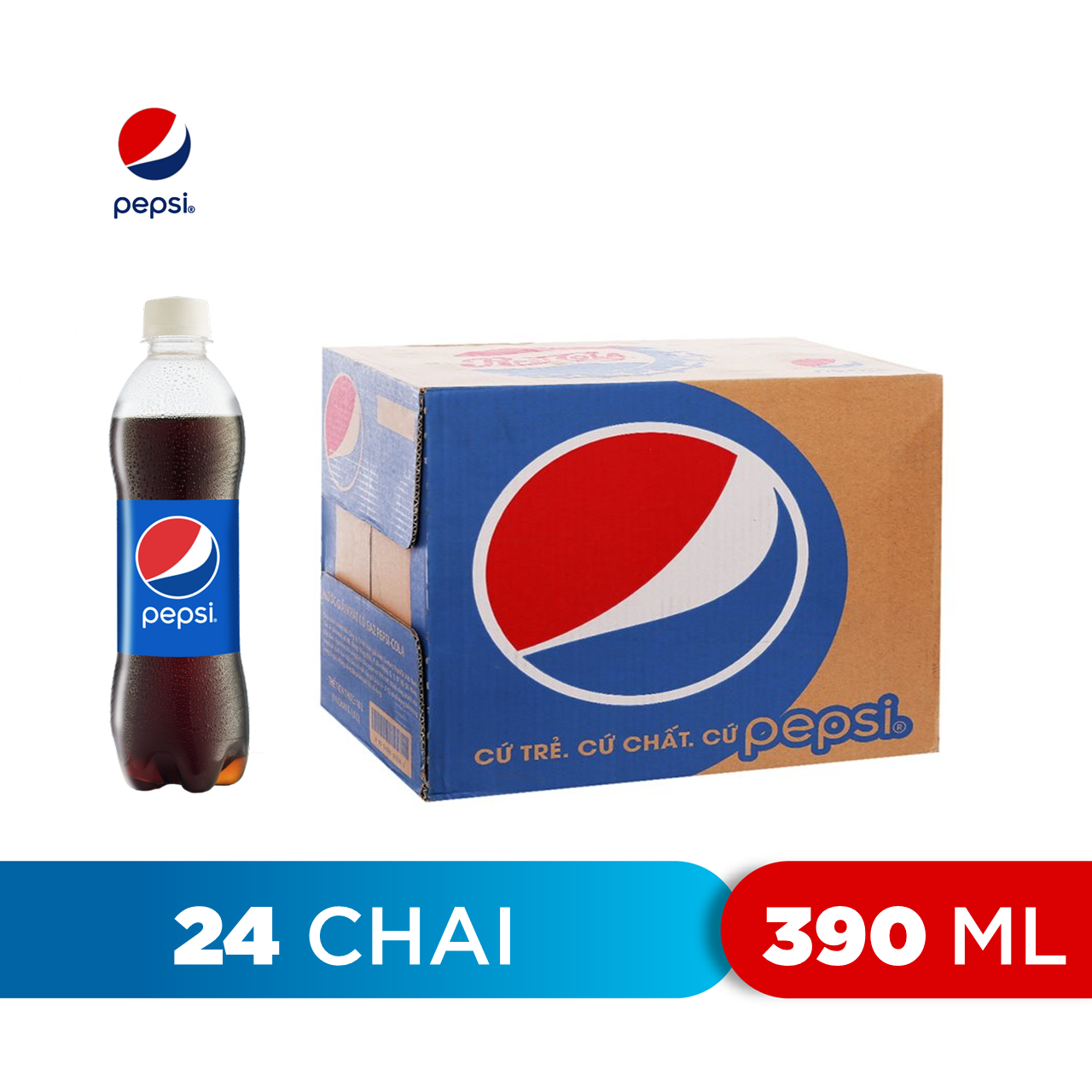 Thùng 24 Chai Nước Ngọt Có Gas Pepsi (390ml / Chai)