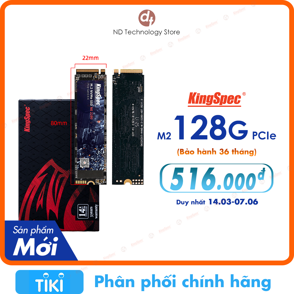 Ổ cứng SSD KingSpec 128GB / NE - 128G , M2 PCIe NVMe - Hàng Chính Hãng