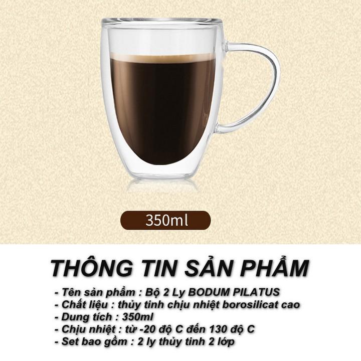 Bộ 2 Ly BODUM PILATUS 2 Lớp Giữ Nhiệt 350ml Có Tay cầm