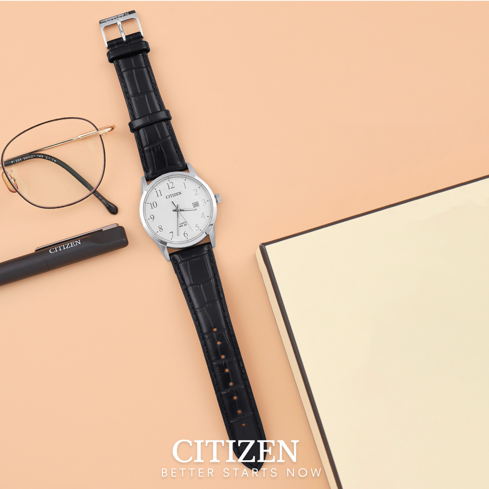 Đồng Hồ Nam Citizen Pin-Quartz Dây Da BI5008-00A - Mặt Trắng (39mm)