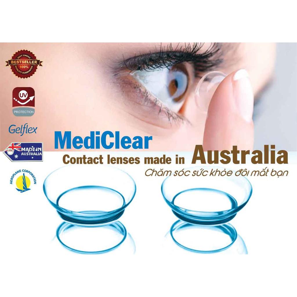 Kính áp tròng Mediclear siêu mềm mỏng 0.05mm (xx: Australia ) + nước ngâm Vison Plus (xx: Hàn)