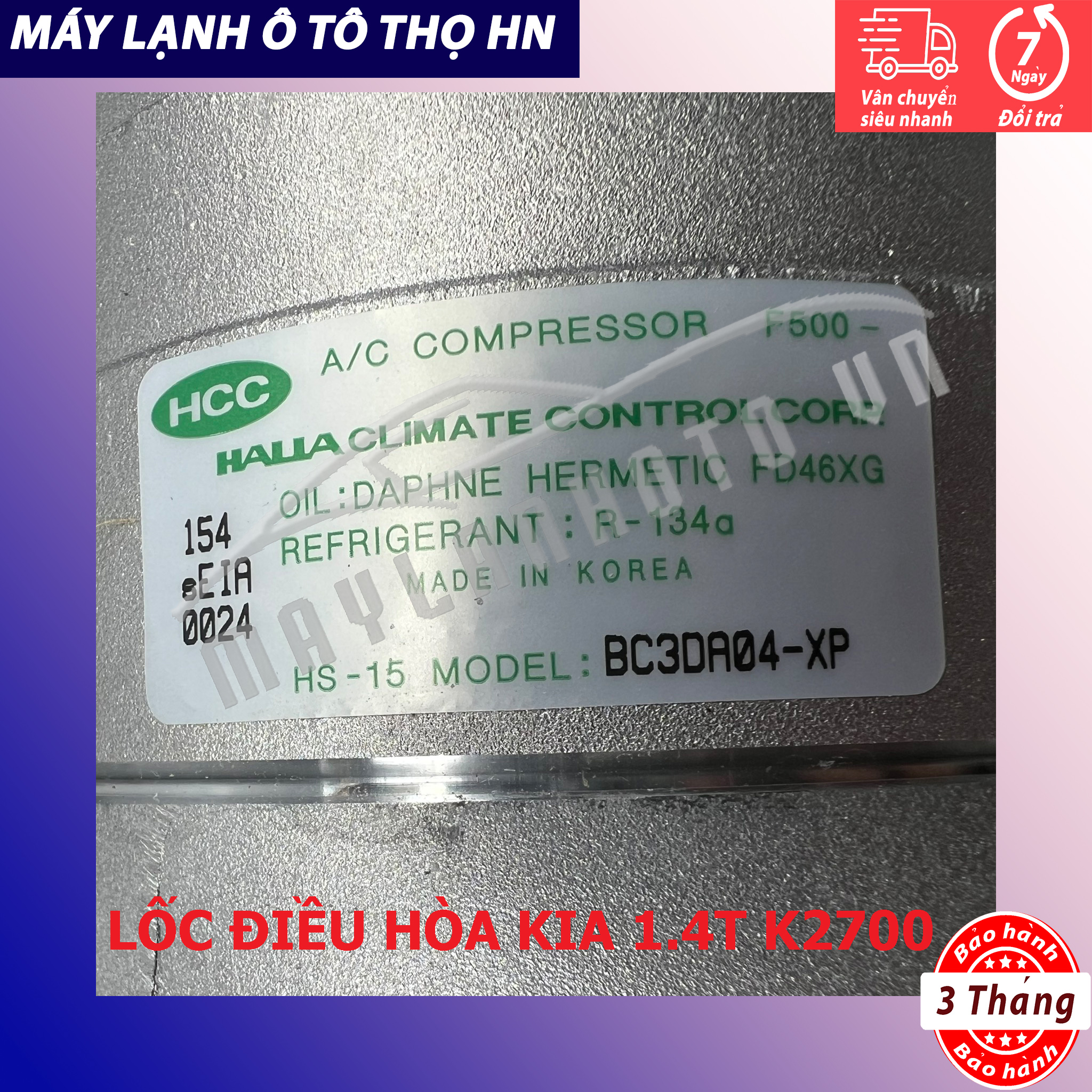 Lốc điều hòa (block,máy nén) Kia 1.4T K2700 - K3000 hàng xịn Hàn Quốc (hàng chính hãng nhập khẩu trực tiếp) 97701-4E201