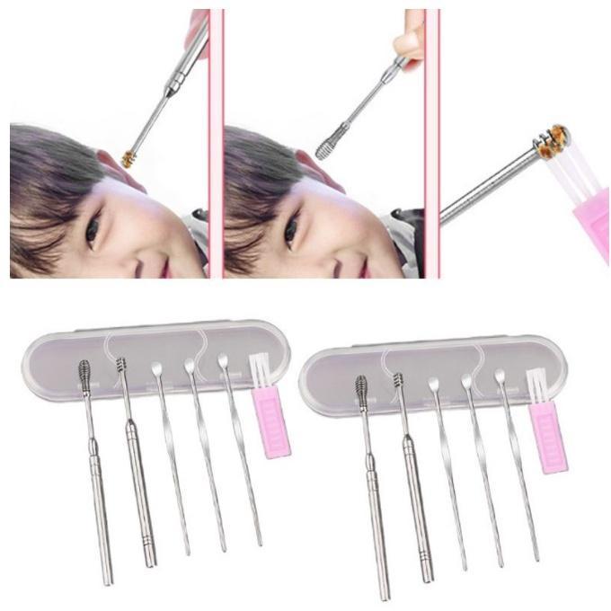 Combo 2 Bộ lấy ráy tai 6 món  cao cấp inox 304, không gỉ an toàn kèm bao da Nữ Women
