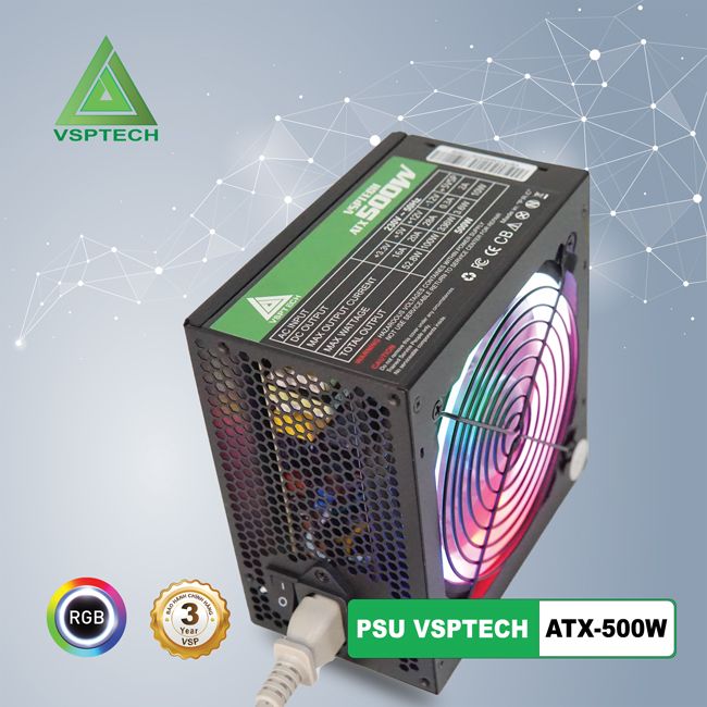 Nguồn VSPTECH ATX-500W LED - HN - HÀNG CHÍNH HÃNG