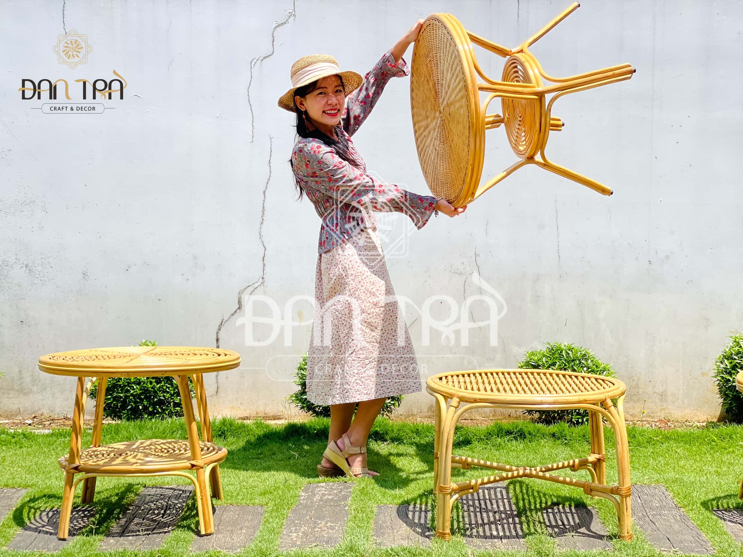 Bàn Mây Tròn Truyền Thống 2 Tầng, Bàn Trà Mây Đan, Bàn Caphe Mây, Xưởng Bàn Ghế Mây Tre ĐAN TRÀ