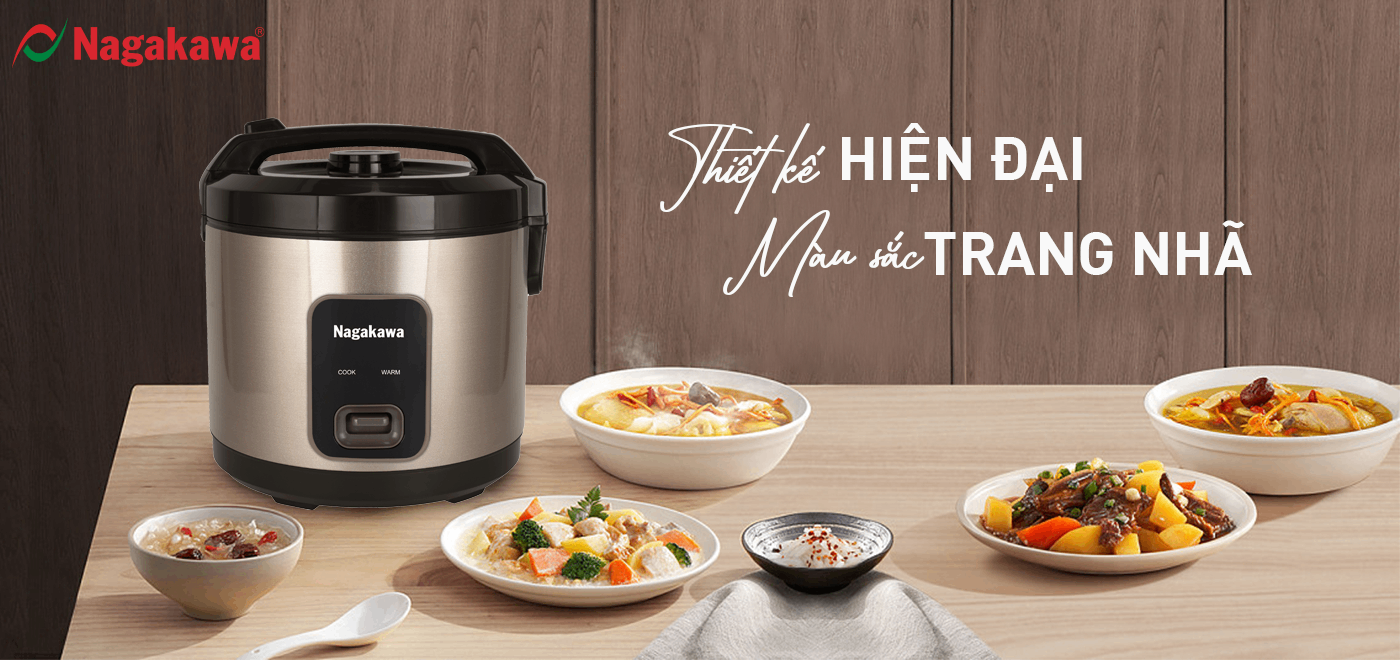 Nồi cơm điện cơ Nagakawa NAG0146 (1,8L - 900W) - Lòng nồi hợp kim nhôm - Bảo hành 1 năm - Hàng chính hãng
