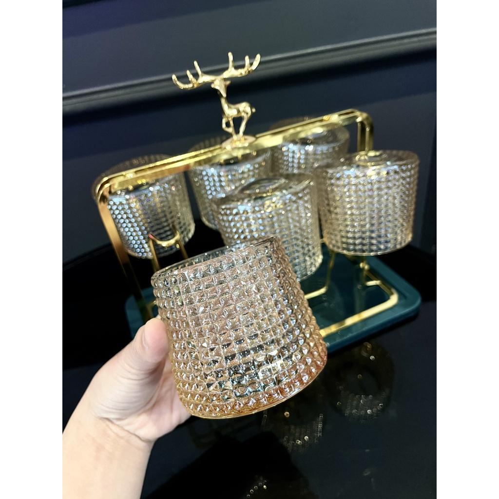Set 6 Cốc Thuỷ Tinh Xoay | 2 Mẫu Hoa Văn Cực Đẹp | Sang Trọng Tinh Tế
