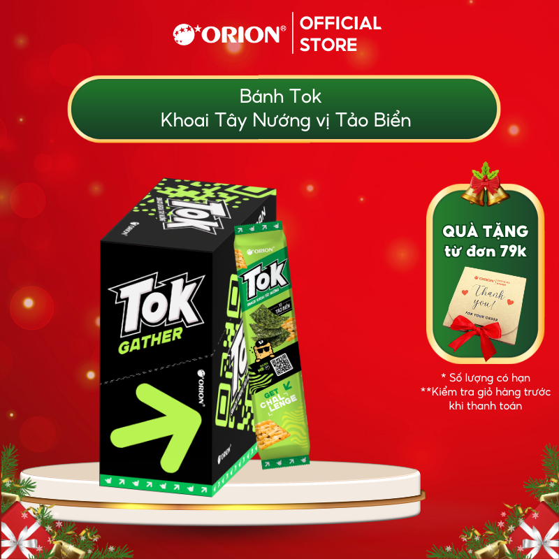 Hộp 10 gói Bánh Khoai Tây Nướng TOK Orion vị TẢO BIỂN 365g (36.5g x 10 gói/hộp)