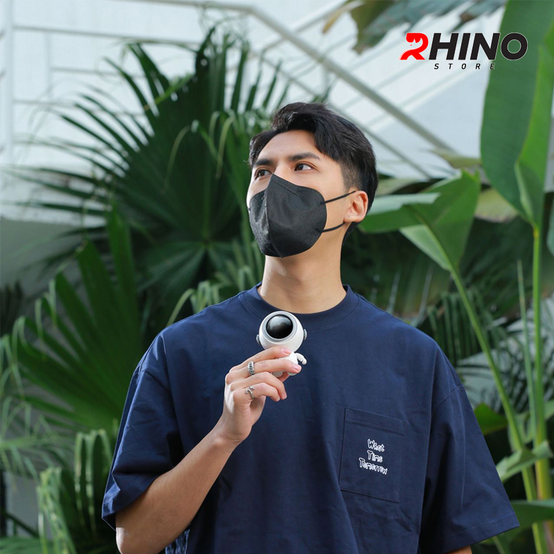Quạt cầm tay Rhino F501 phi hành gia mini 900mAh, 3 tốc độ gió kèm dây treo - Hàng chính hãng