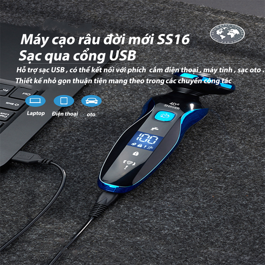 Máy cạo râu sạc điện SeaSy SS16 đa năng Cao Cấp 4 trong 1 thiết kế 3 lưỡi kép dành cho nam giới-Hàng Chính Hãng