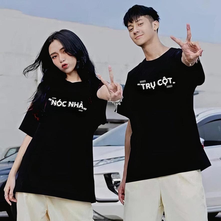 Áo đôi Trụ cột Nóc Nhà cực dễ thương, Áo cặp đen trắng tay lỡ form rộng mặc cực thoải mái giá siêu rẻ