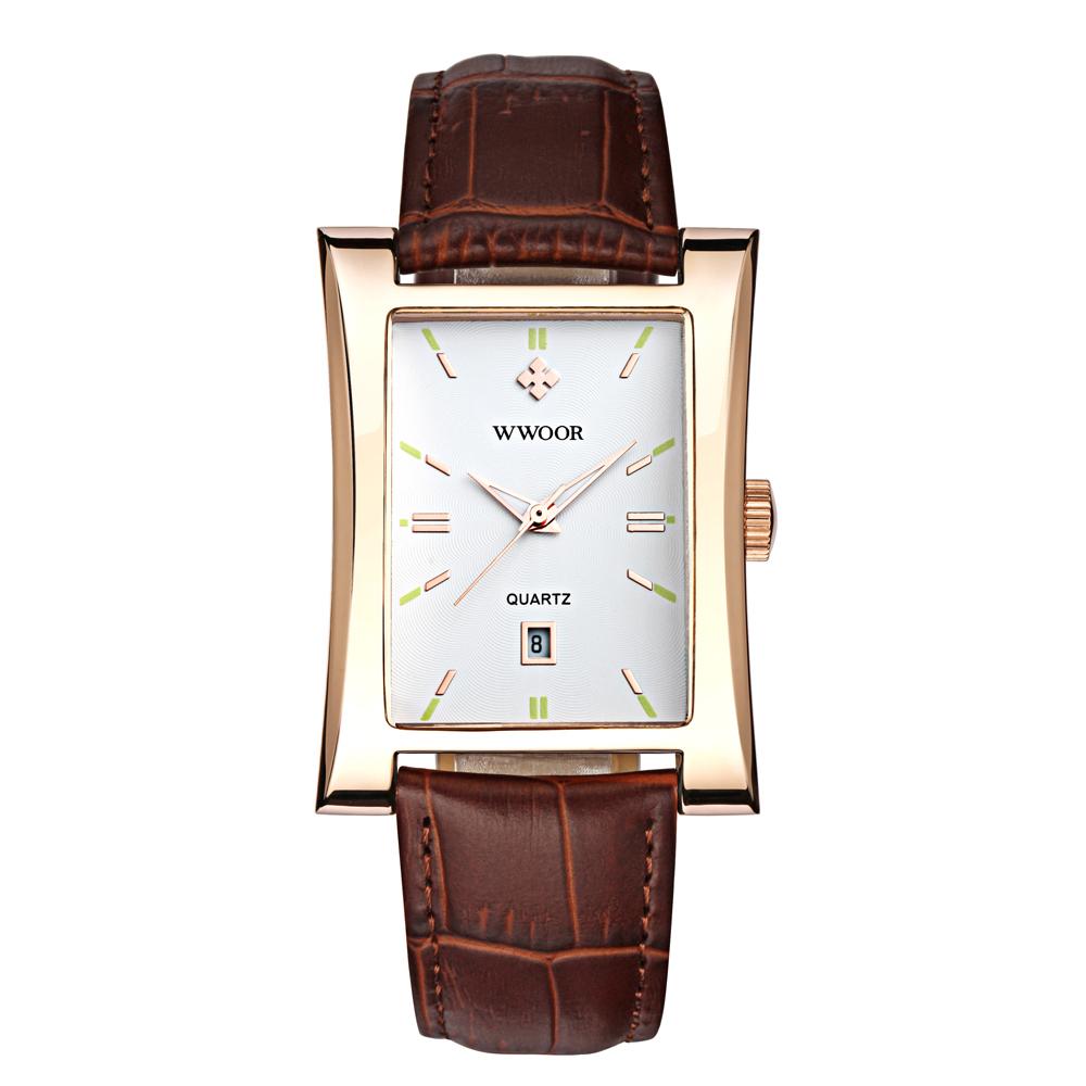 Đồng hồ WWOOR thạch anh mặt số hình chữ nhật bắt mắt dành cho doanh nhân Dây da chống thấm nước - Loại 2