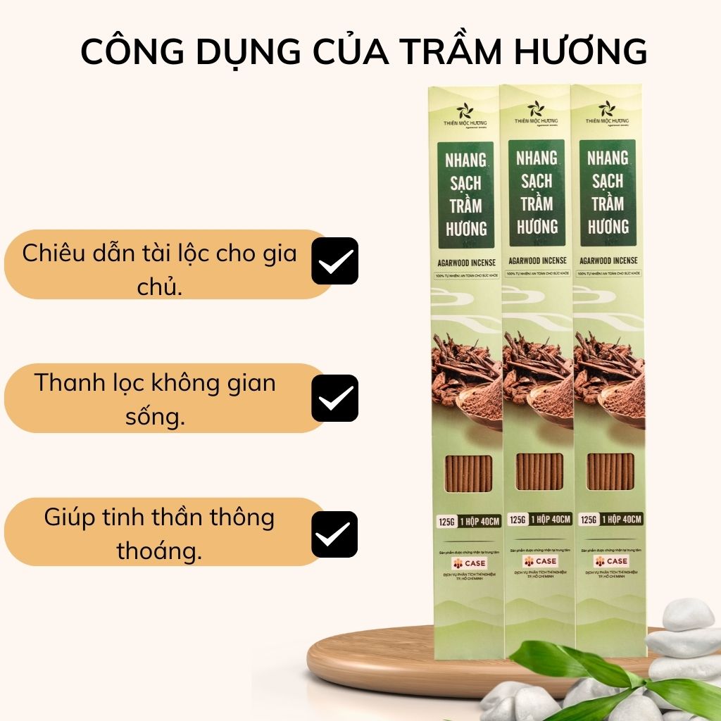 Nhang sạch trầm hương Thiên Mộc Hương loại 8 năm tích trầm, ít khói, mùi thơm nhẹ dịu, 40cm
