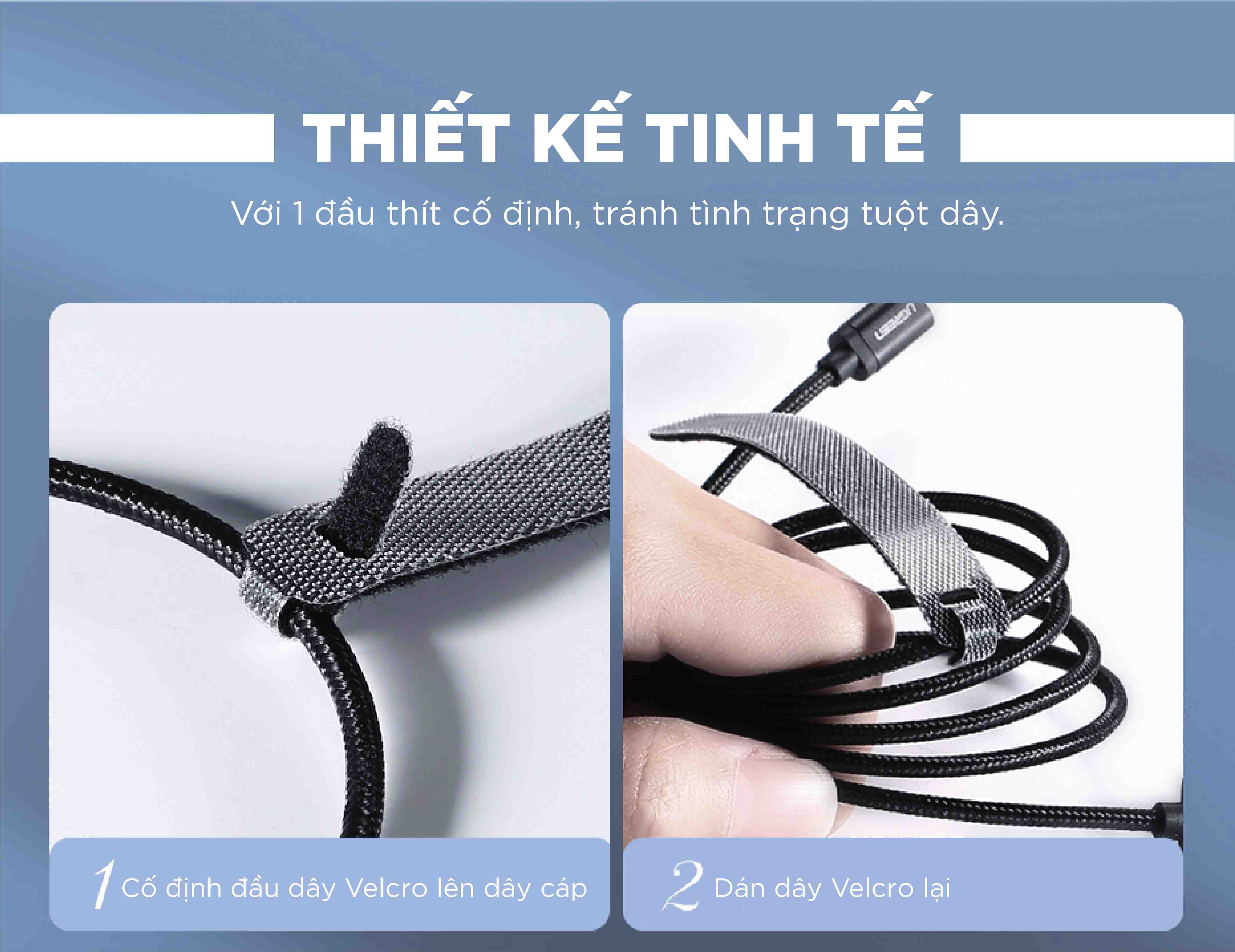 Dây dán tiện lợi UGREEN 50370 20245 Velcro làm gọn dây sạc, dây tai nghe, dây máy tính...dài 14cm và 18cm - Hàng chính hãng