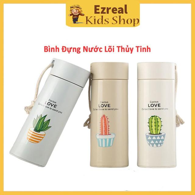 Bình Đựng Nước Lõi Thủy Tinh Vỏ Nhựa Họa Tiết Xương Rồng Dung Tích 450ml