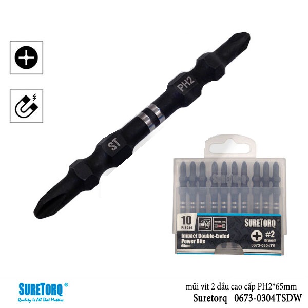 Mũi siết vít 2 đầu bake SURETORQ 0673-0304TSDW PH2x65mm