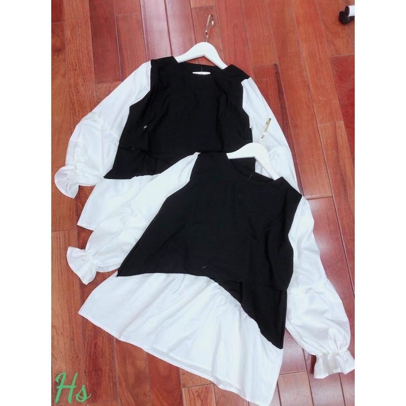 Áo phối chun tay trắng HS58