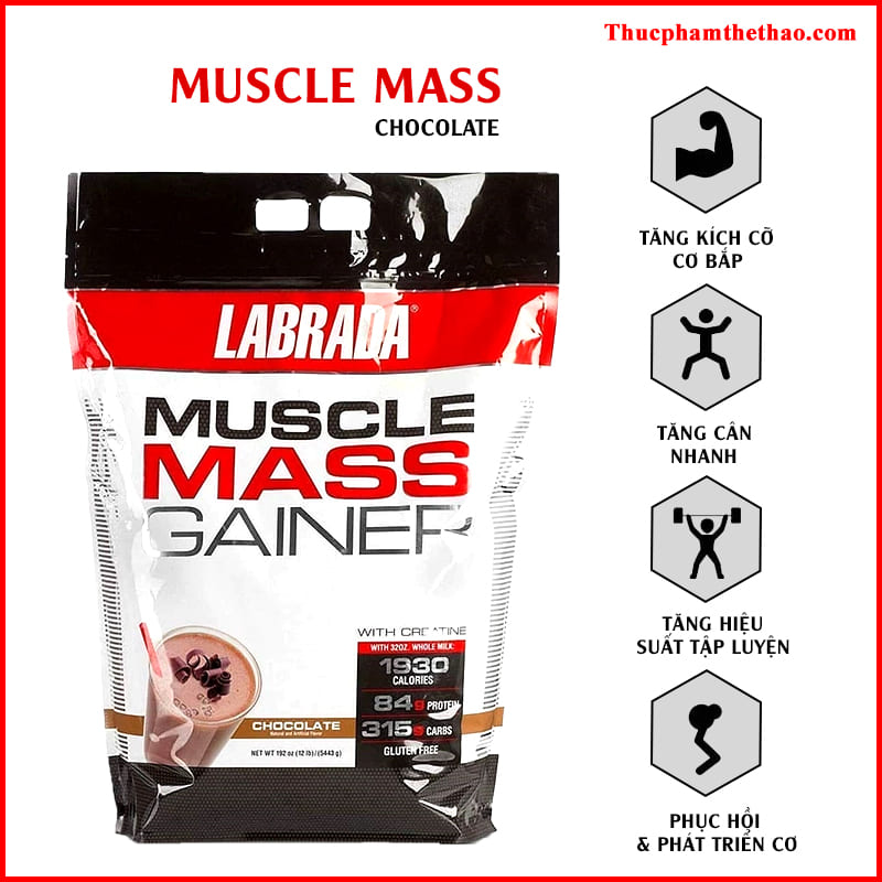 Sữa Tăng Cân Labrada Muscle Mass Gainer 12Lbs (5.4kg), Hỗ Trợ Tăng Cân Tăng Cơ Nhanh