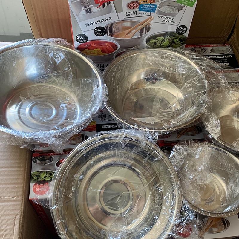 Bộ 5 thau inox cao cấp có chia vạch chuyên dụng cho nhà bếp - Set 5 thau chậu rửa rau củ quả, chế biến thực phẩm đa năng