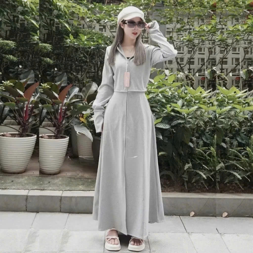Áo khoác chống nắng nữ toàn thân 2 lớp cao cấp mũ trùm đầu tay xỏ ngón UPF50+ Size XL 53-66kg Vải Umi Cotton Co Dãn 4 Chiều Dày Dặn Làm Mát | Thời Trang | Đa Dụng