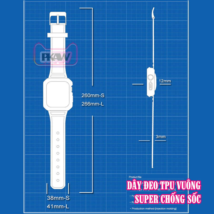 Dây Đeo liền ốp dành cho Apple Watch 7/6/5/4/3/2/1 size 38/40/41/42/44/45mm TPU vuông SUPER chống sốc - nhiều màu (tặng cường lực dẻo theo size)