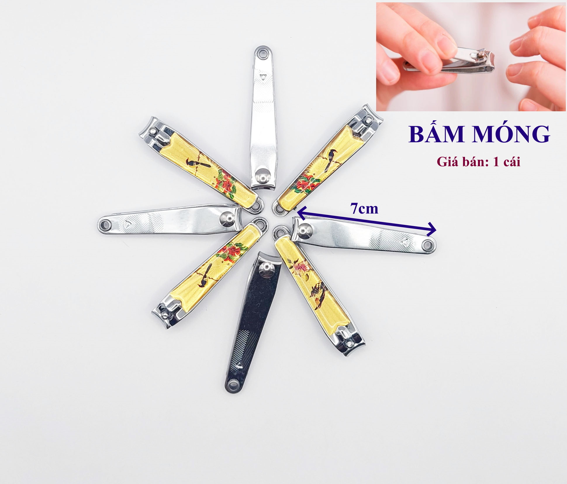 Bấm móng tay Chất liệu thép không gỉ, Dài 7cm, In hình, Sắc bén, Bền đẹp, An toàn cho người sử dụng