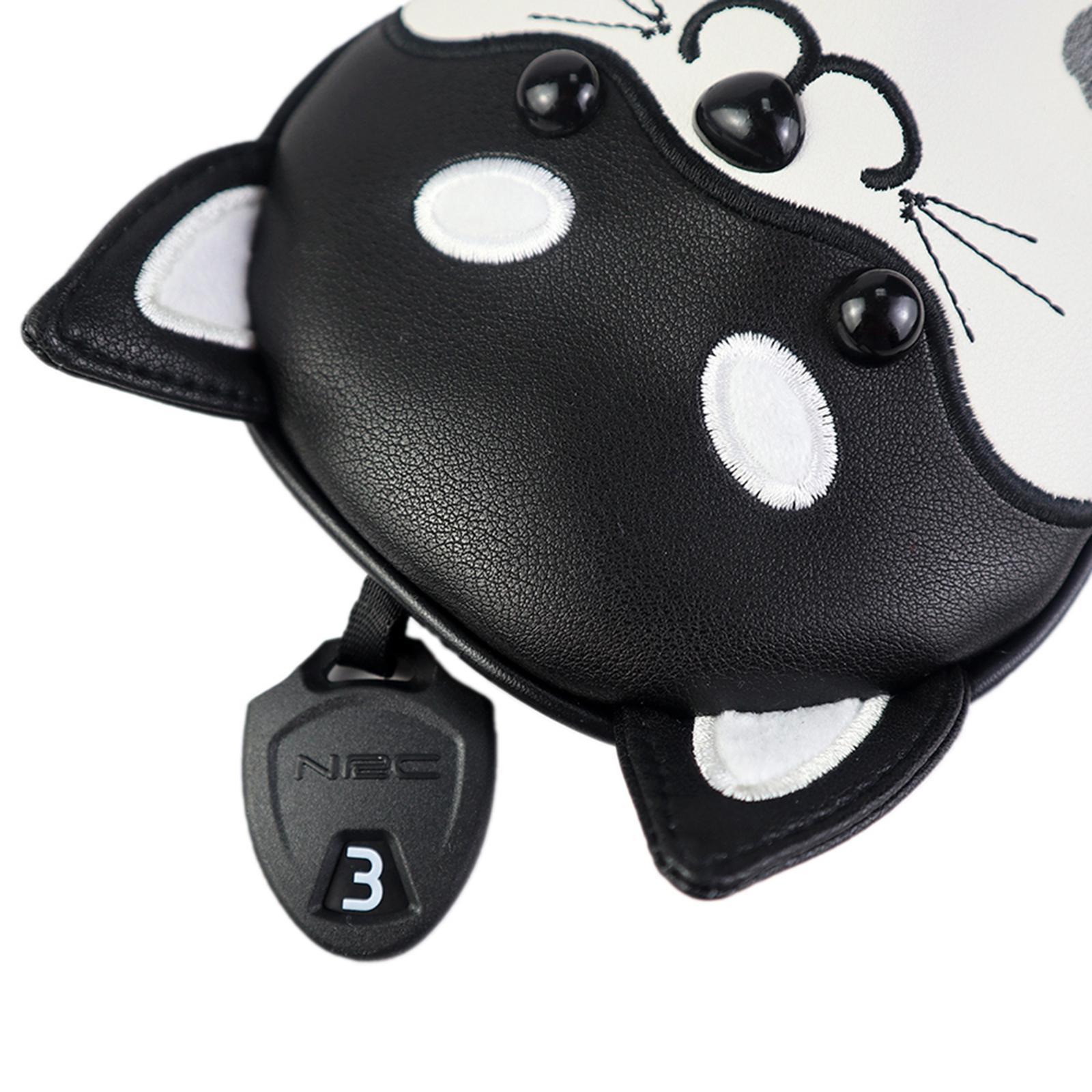 2xGolf Driver Head Cover PU Leather 400cc Woods Stylish Protector with No. Tag FW Black