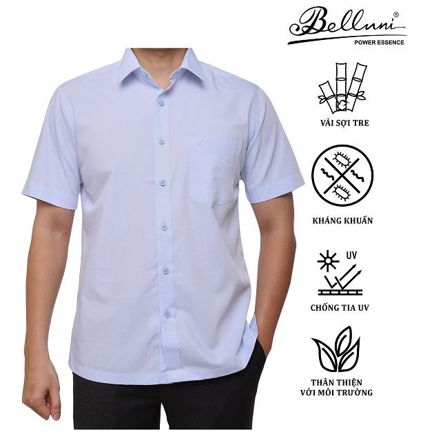 Áo sơ mi nam ngắn tay BELLUNI chất Bamboo hoạ tiết đơn giản - ABN.BP.BE.207.BL4